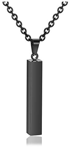 Zysta Unisex Edelstahl Kette Halskette mit Quader Anhänger mit 24 Kette in Silber Schwarz Gold Rosegold (schwarz)