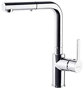 Ramon Soler Grifo de Fregadero de Cocina Monomando con Caño extraíble Horizontal Cromado con Sistema S2 de Ahorro de Agua Serie Drako