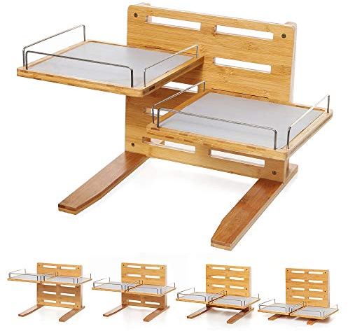 FOREYY Adjustable Raised Dog Bowls,Bamboo Elevated Feeder Stand with Non-Skid Feet for Food and Water,5 Level Wooden Pet Dining Table Comfort Feeding Station for Medium Large Big Dogs