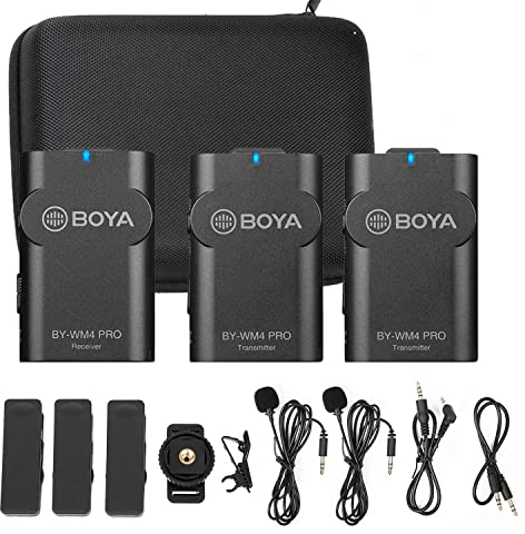 BOYA BY-WM4 PRO K2 2.4G Wireless Microphone System(Dual Transmitters + One Receiver) with Hard Case Compatible with DSLR Camera Camcorder Smartphone PC Tablet Sound Audio Recording Interview, BY WM4 K2
