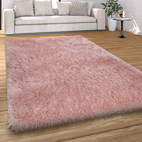 Paco Home Hochflor Teppich Wohnzimmer Schlafzimmer Shaggy Weich Modern Pastell Einfarbiges Design, Grösse:200x290 cm, Farbe:Rosa