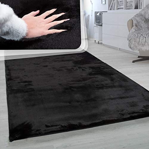 Paco Home Hochflor Teppich Wohnzimmer Super Softes Kaninchenfell Imitat Kunstfell Schwarz, Grösse:120x160 cm