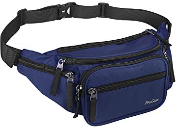 ProCase Marsupio con 6 Tasche per Donna e Uomo, Marsupio da Lavoro Sportivo Viaggio Trekking, Fanny Pack Bag in Nylon con Cinturino Regolabile e Fibbia a Sgancio Rapido -Blu Marino M