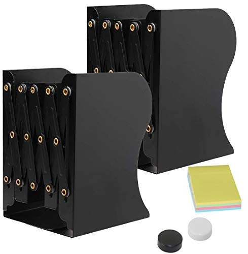 Buchstütze,DARUITE 2 Stück Verstellbar Bücherhalter für Regal,Buchständer Kinder mit Stifthalter,Adjustable Bookends Metall Bücherregal rutschfeste,Büromaterial für Büro Schule Bibliothek (Schwarz)
