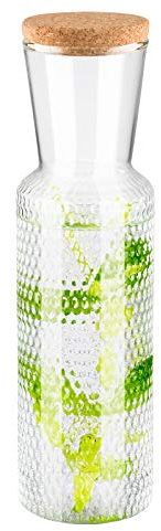 APS Jarra de vidrio Dots, Jarra de agua de vidrio, Jarra de agua transparente con tapa de corcho, Jarra de vidrio, 27 cm de altura, 0,7 l de volumen