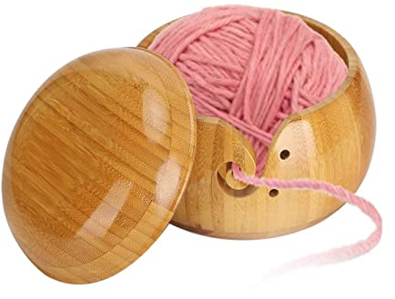 Holzgarnschale Garnaufbewahrungsschale mit abnehmbarem Deckel Home Handarbeit Garnhalter zum Stricken und Häkeln Zubehör Kit