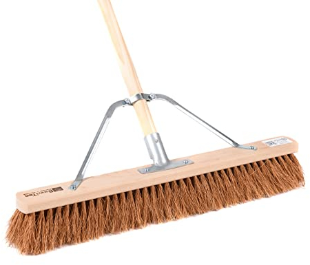 BawiTec Qualitäts Saalbesen Kokosfaser mit speziellem Stielstabilisator und Stiel,Besen Breite 100cm,Besenstiel 160cm Länge,Naturfaser-Kokos-Borsten für Gute Staubbindung,Profibesen,Zusatzhalterung