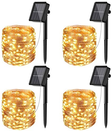 litogo [Lot de 4 Guirlande Solaire Exterieur, 12m 120 LED Guirlande Lumineuse Exterieure Solaire Étanche 8 Modes Décoration Lumière pour Jardin Terrasse Cour Maison Noël Mariage Fête Blanc chaud