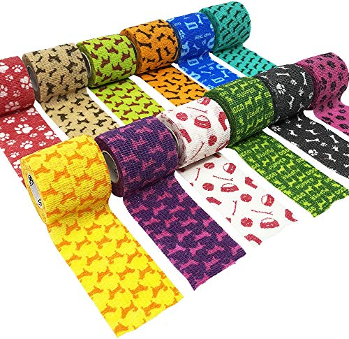 Knine Assorted Self-Adhesive Elastic Pet Cohesive Bandages Vet Wrap for Dogs 5cm x 4.5m - Box of 12