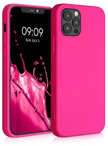 kwmobile Hülle kompatibel mit Apple iPhone 12 / iPhone 12 Pro Hülle - gummierte TPU Silikon Handyhülle - Schutzhülle für kabelloses Laden - Case in Neon Pink