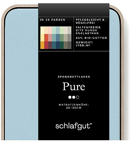 Schlafgut Pure Spannbettlaken 140x200cm bis 160x220cm - 95% Biobaumwolle, 5% Elasthan, Oeko-TEX Zertifiziert, Blue Light, Matratzenhöhe bis 35cm