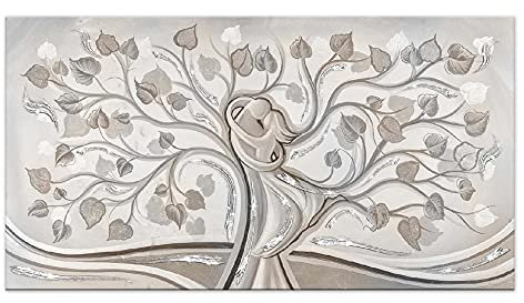 Lupia - Quadro moderno su tela in cotone famiglia SHINY 62x115 cm ALBERO ABBRACCIO MIX con glitter e brillantini MULTICOLOR, per soggiorno, capezzale camera da letto