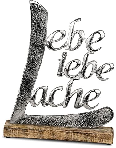 Schriftzug Lache Liebe Lebe aus Aluminium/Mango 32 cm Holz Deko Aufsteller Tischdeko Dekoration