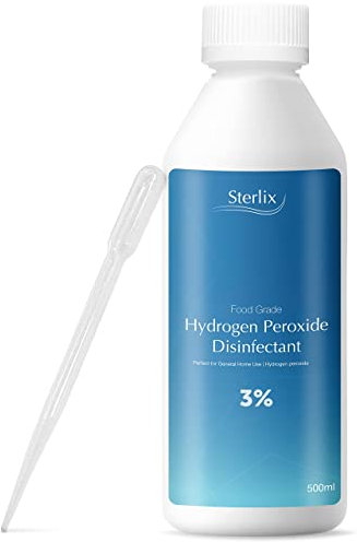 Sterlix Hydrogen Peroxide 500ml – Food Grade 3%, Purest Solution Bottle, Additive Free – Ideal Bleach Cleaner, Whitener, Mould Remover, Disinfectant, Home Sanitiser – 10 Vols