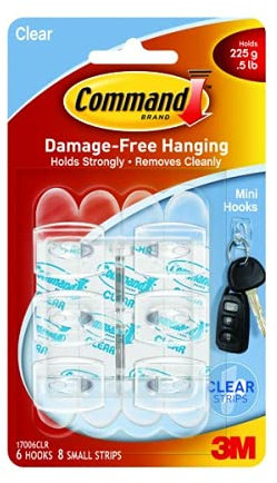 5 X 3M Command Mini Clear Hooks with Clear Strips 17006CLR+ FINCHLEY Refill Pen Free