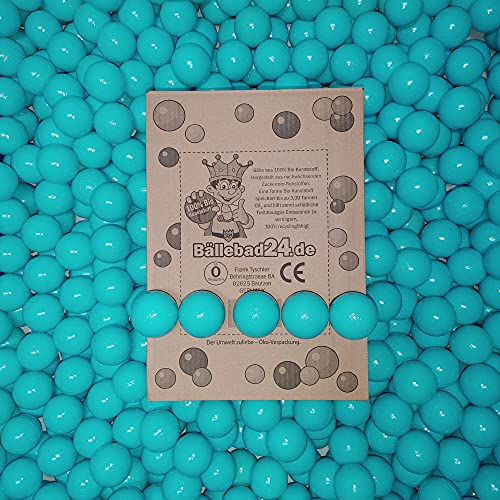 100 Bio-Kunststoff Bällebad Bälle aus nachwachsenden Zuckerrohr - Rohstoffen, 6cm Ø, Kindergarten und Gewerbequalität-BB02 (Türkis 69)