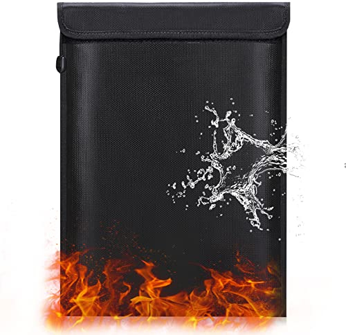 Feuerfeste Dokumententasche mit Reißverschluss, Wasserdichte Tasche Geldtasche, Feuersichere Aufbewahrung Bag für Wertsachen, Geld, Schmuck, Rechtsdokumente, Akten und Tablet, 38 x 28cm (Schwarz)…