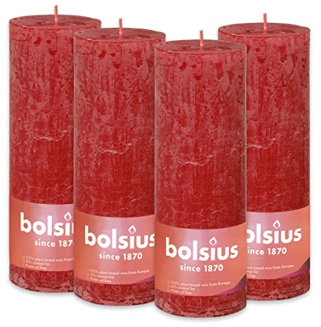 BOLSIUS - Rustikales Licht - Rot - 19cm - 4 Stück - Valentinstag