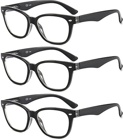 Suertree 3 Pack Lesebrille Blaulichtfilter Brille Unisex Augenoptik Lesehilfe Computerbrille UV Blockiert Lesebrillen Schwarz 2,0X 631