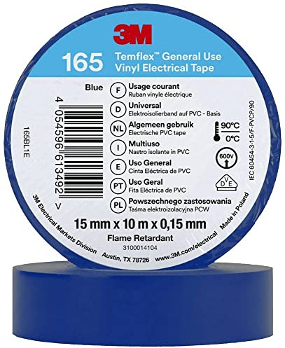 3M Temflex™ 165 165BL1E Cinta aislante Temflex™ 165 azul (largo x ancho), 10 m x 15 mm