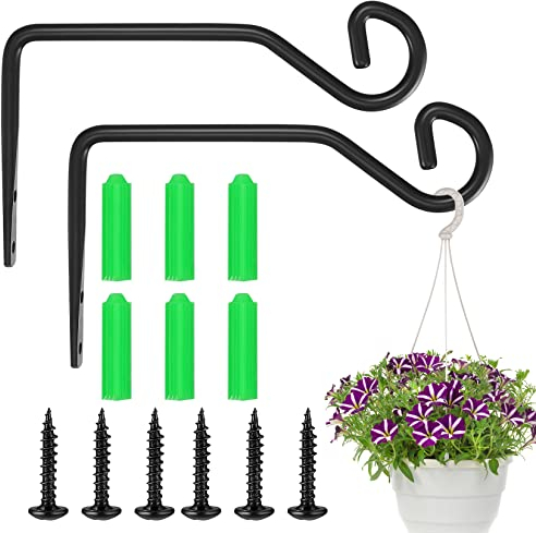 2 Piezas Soporte de Cesta Colgante para Colgar en Pared, Soportes de Ganchos Colgantes para Macetas de Luz de Jardín, Comederos de Pájaros, Plantas - Negro