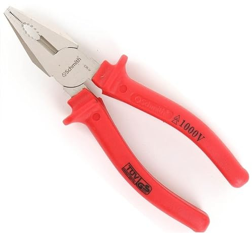 SCHMITH Kombizange Universalzange Profi Kabelschneider Isoliert 1000V mit 2-Komponenten Griff und Greifflächen gezahnt (180 mm Isoliert)