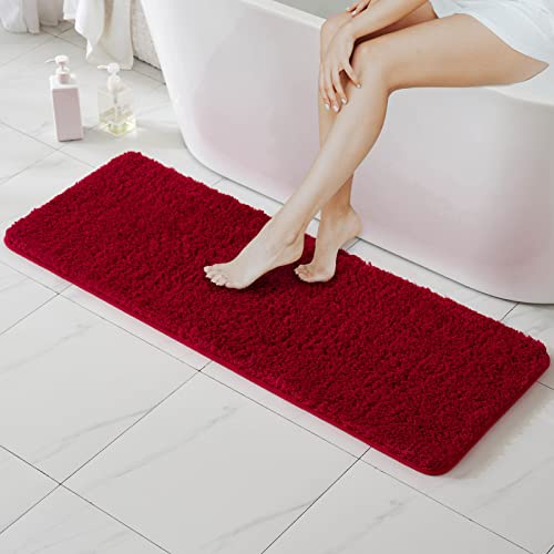 MIULEE Badematte Weiche Badteppich rutschfest Badvorleger Fußmatte Badzimmermatte Bettvorleger Flauschig Teppich Badezimmerteppich Duschmatte für Bade & Wohnzimmer Schlafzimmer 45x120 cm Rot