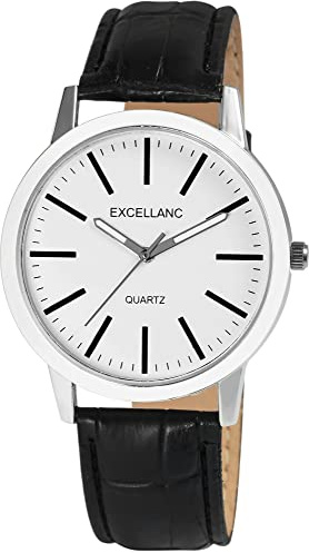 Excellanc Herren-Uhr Kunstleder Dornschließe lechtzeiger Analog Quarz 2900231 (schwarz weiß)