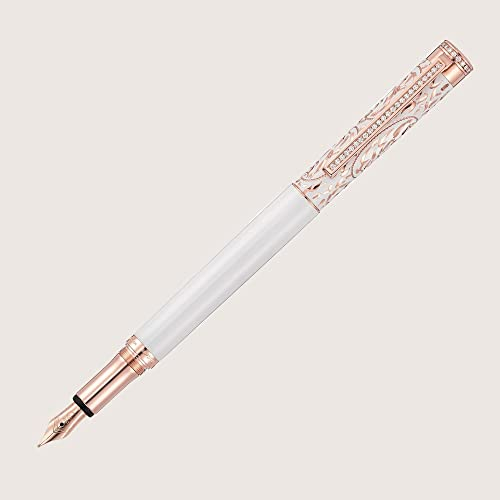 XETRA VIENNA DIAMOND LADY Füllfederhalter mit Edelstahlfeder EF Lack weiß mit Handgravur und Diamanten Rosegold Federstärke auswählen Breit (B)
