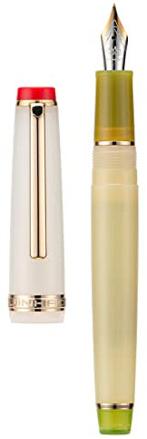 Jinhao 82 Acrylic Fountain Pen, Iridium Fine Nib with Ink Converter, Vintage Cream White Contrast Color Classic Design Smooth Writing Pen (Gold Trim)