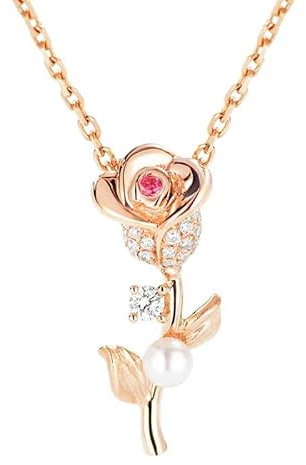 OBCPD Ladies Rose Gold Color Freshwater Pearls Pendant Collana Fiore Wedding Necklaces