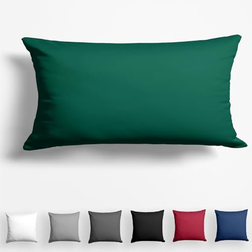 Alreya Mako Satin Kissenbezug 40 x 80 cm - 100% Baumwolle mit Reißverschluss, Superweicher Kopfkissenbezug, Kissenhülle, Oeko-TEX® Standard Zertifiziert, Waldgrün, nur Kissenbezug