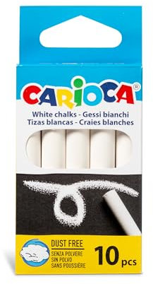 Carioca - Gessi Bianchi, Confezione da 10 Gessi Standard, Senza Polvere