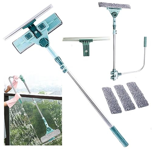 Hooha Fensterputzer 2 in 1 Fensterwischer Variable Wischergelenk, Fensterabzieher mit Teleskopstiel von 69 bis 145cm, Transparent Weich Gummilippeund Schnell Saubere Fenster