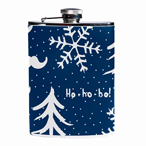 Flachmann für Spirituosen für Herren 8 Unzen, Edelstahl auslaufsicherer Leder Wickelkolben mit Trichter,Weihnachtsbaum und Schneeflocken