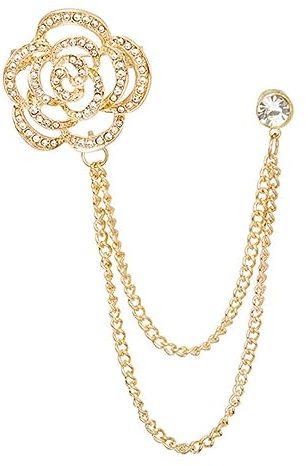 YAHOYA Broche Rose à chaîne Creuse Broche pour Femmes pour Manteau Sac de Costume Hijab Laple Pins Badage Bijoux Occasionnels Cadeaux du Nouvel an.