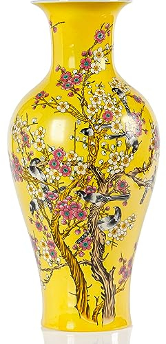 Qinlang Vases en céramique de 35,6 cm pour Fleurs, Vase à Fleurs Jaune pour centres de Table