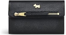 Radley London Pickwick Geldbörse für Damen, aus weichem, genarbtem Leder, Druckknopfverschluss, mit 6 Kartenfächern innen, Schwarz , M, Zeitgenössisch mit klassischen Elementen