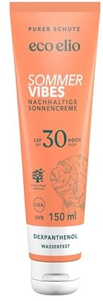eco elio LSF 30 nachhaltige Sonnencreme 150ml Sommer Vibes I Wasserfeste Sonnencreme ohne Octocrylene und Mikroplastik I Sonnencreme Kokosduft I Sunscreen Face Sonnencreme Körper 30