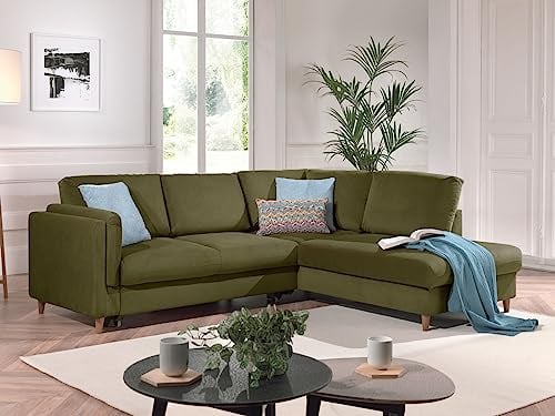 Lisa Design Brooke – Ecksofa rechts – mit Schlaffunktion – 5-Sitzer – aus Samt Olivgrün