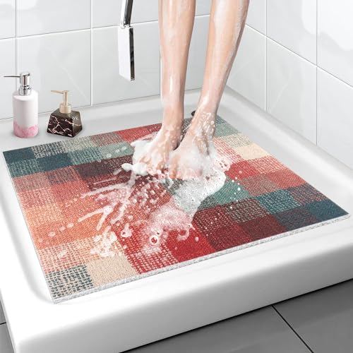 Duschmatte rutschfest 60x60 cm: Weich Komfort Badematte mit Ablauflöchern, PVC-Luffa Massage Antirutschmatte Dusche, Duscheinlage rutschfest für Senioren
