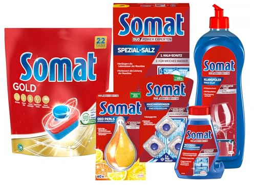 Somat Tabs 8x22 (176) AW Gold, Geschirrspül Tabs für strahlend sauberes Geschirr + Klarspüler + Intensiv-Maschinenreiniger + Spezial-Salz + Deo Perls + Maschinenreiniger