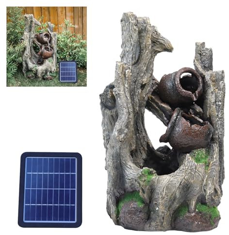 BTGGG Solar Water Feature Outdoor - Solar Powered Garden Water Features with Lights and Solar Waterfall for Tree Rockery