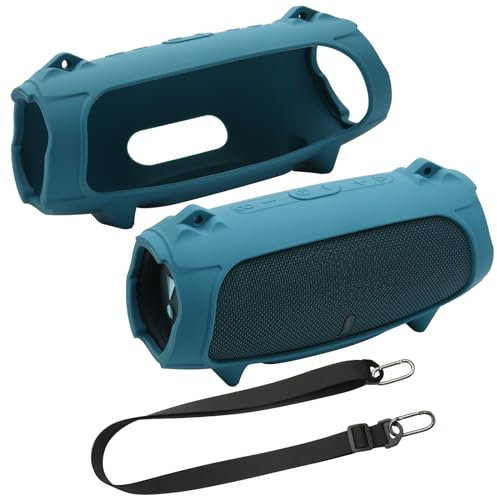 TXEsign Case for JBL Charge 5 Speaker, Blue Silicone Protective Cover with Shoulder Strap, Compatible Devices JBL Charge 5 Portable Bluetooth Speaker