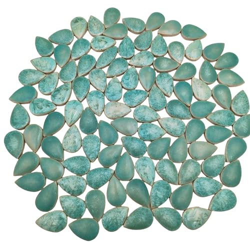 105PCS 28mm x 18mm Ceramic Raindrop DIY Mosaic Tiles, 500g Mosaic Tile Pieces for Handmade Mosaic Making Kits Art Projects Home and Outdoor Decoration (Ice Crystal Green)
