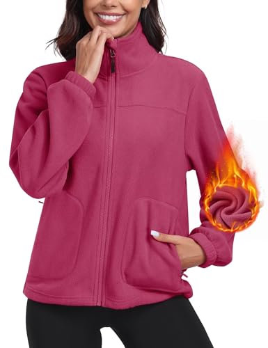 MoFiz Giacca in pile da donna con chiusura lampo su tutta la lunghezza, colletto alto, per la ricreazione e l'escursionismo Rosso Rosa XXL