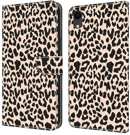 Wuhaizher for iPhone XR Case Wallet Shockproof Leather Flip Folio Case for Kids Girly with Card Holder Kickstand Silicone Bumper Phone Cover for iPhone XR, Leopard