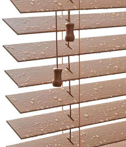 FSPHDX White/Brown Window Venetian Blinds 160 170 180 210 220 CM, Wood Blackout Horizontal Blinds with Ladder Tape/Wide Slats, Blinds/Shades for Sunrooms/Living Room/Balcony(Brown,220x250cm)
