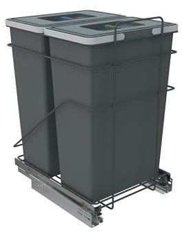 Handle & Home 500mm Grey Cabinet Bin Base Mounted 2 x 35L Integrated Pull Out Waste Recycling