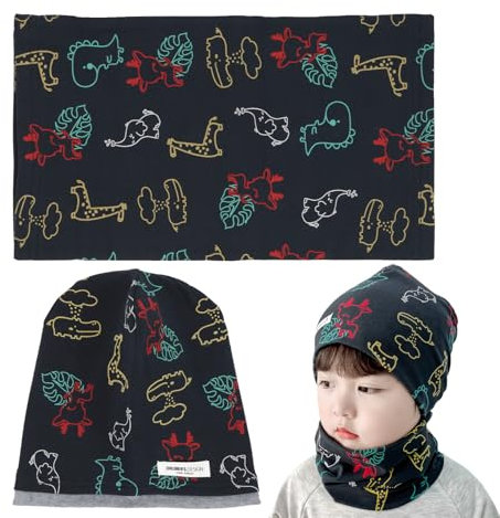 Cappello e Sciarpa Bambino, Invernale Cappello e Scaldacollo Bambino, Berretto e Scaldacollo in Maglia Cotone, Scaldacollo Beanie Cappello per Primavera Autunno e Inverno 2-8 Anni(Animali)
